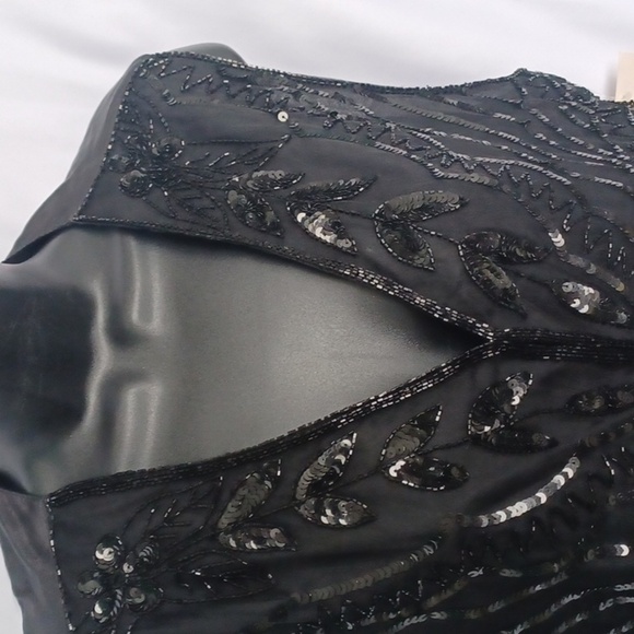 Vtg Mary McFadden Silk Sequin/Beaded Black Glam Deco Vest Waistcoat L, 23" PTP - Picture 2 of 8